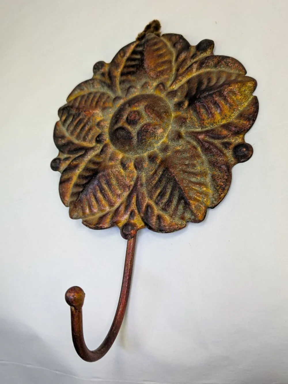 Vintage Style Rustic Cast Metal Flower Wall Hook - Verdigris & Copper Patina